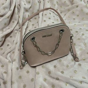 Steve Madden pale pink shoulder bag with silver chain details.